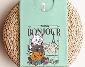 Disney Aristocats Bonjour Shirt, Disney The Aristocats Marie Toulouse Berlioz Shirt, Disney Cat Lover Tee, Disneyland Family Trip T-Shirt
