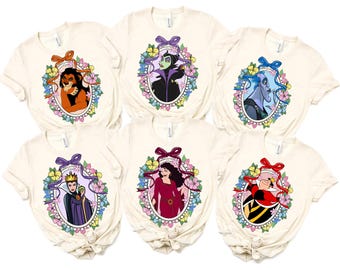 Coquette Bow Disney Villains Shirt, Maleficent Evil Queen Cruella Ursula Female Villain Evil Friends, Girly Aesthetic Disney Girl Trip Shirt