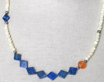 Blue Diamond Necklace - Blue Lapis Lazuli, Jasper, Carnelian, Gemstones, Semi Precious, Silver Jewelry, Gift For Her, Anniversary