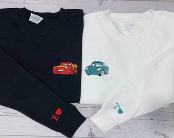 Cartoon Cars Couple Movie Embroidered Sweatshirt, McQueen Sally Mater Trending Crewneck, Cartoon Sweatshirts, Gift For Her ESN803.H-804.H