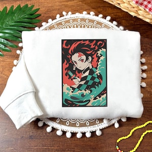 Embroidered Kamado Tanjiro Sweatshirt, Anime Demon Slayer Shirt, Gift For Him, Matching Anime Crewneck, Birthday Gift ESH5006