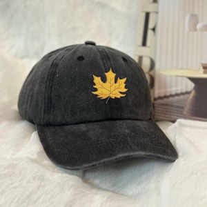 Embroidered Maple Leaf Hat, Autumn Baseball Cap, Fall Aesthetic Hat, Vintage Dad Hat, Leaf Hat, Gift For Him EHH453