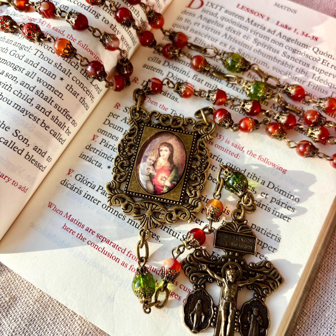Vintage-style Immaculate Heart of Mary, Catholic Gifts, Handmade Rosary ...