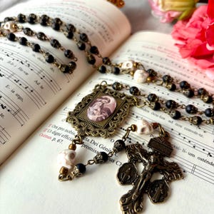 Vintage-style Memento Mori - Deathbed of St. Joseph Rosary, Catholic Gifts, Handmade Rosary, handcrafted, religious gifts, pardon crucifix