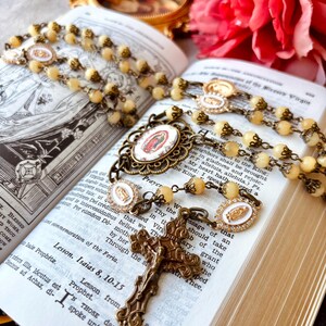 Our Lady of Guadalupe Rosary: Yellow Calcite, Bronze Pardon Crucifix