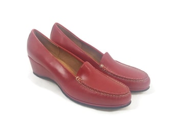 Vintage 50s Shoes Red Leather Haymakers Wedge Loafer Mocassin Dance