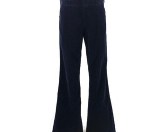 Vintage 70s Pants Velvet Navy Blue Bell Trousers Slacks Flares Velour