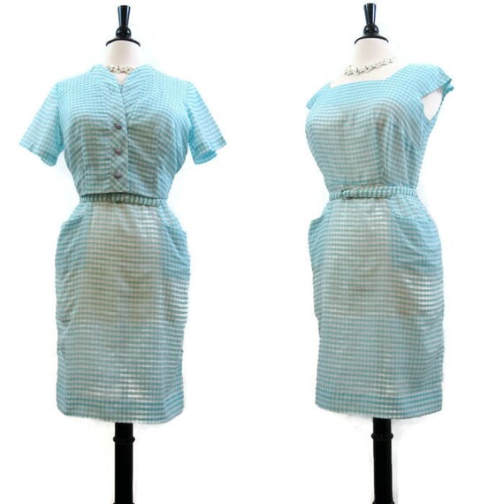 Vintage 50s Dress Jacket Gingham Cotton Wiggle She