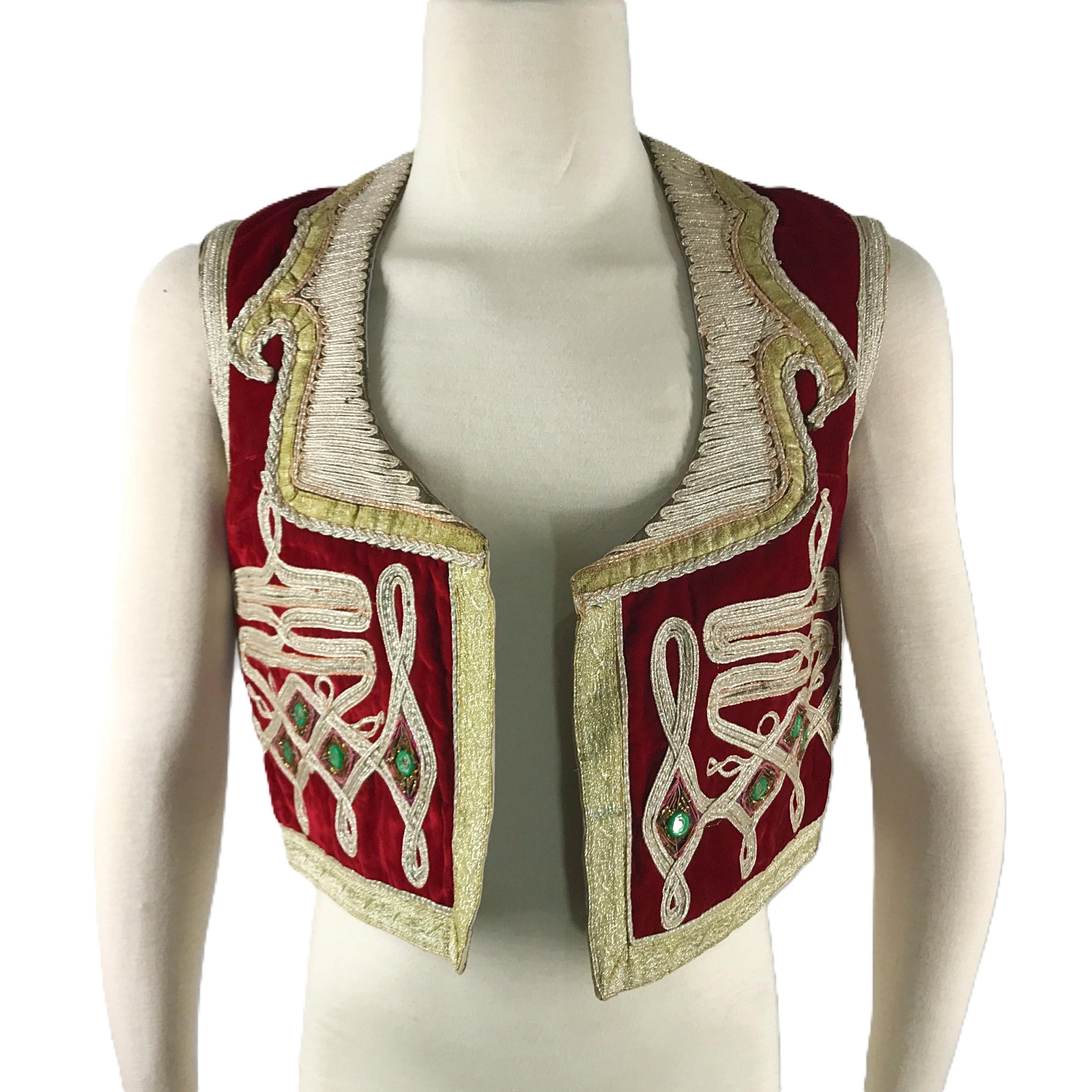Vintage Turkish Velvet Mirror Vest Ottoman India Red Gold