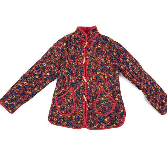 Vintage 70s Childs Jacket Quilted Floral Mandarin… - image 1