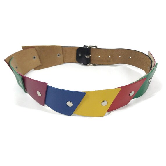 Vintage 60s Belt Multi-colored Leather Squares Re… - image 5