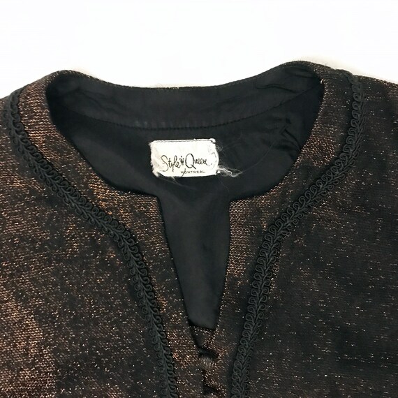 Vintage 60s Blouse Copper Lurex Black Button Crop… - image 8