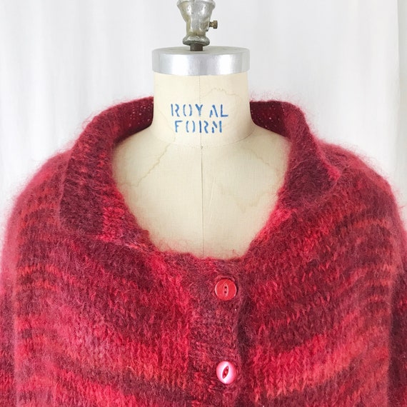 Vintage 80s Mohair Sweater Shaggy Cardigan Croppe… - image 3