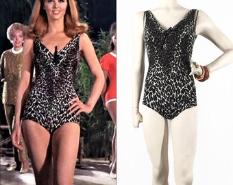 Vintage 60s 70s Swimsuit Leopard Animal Print Cheetah Ginger Pin Up Bathing Suit AS IS