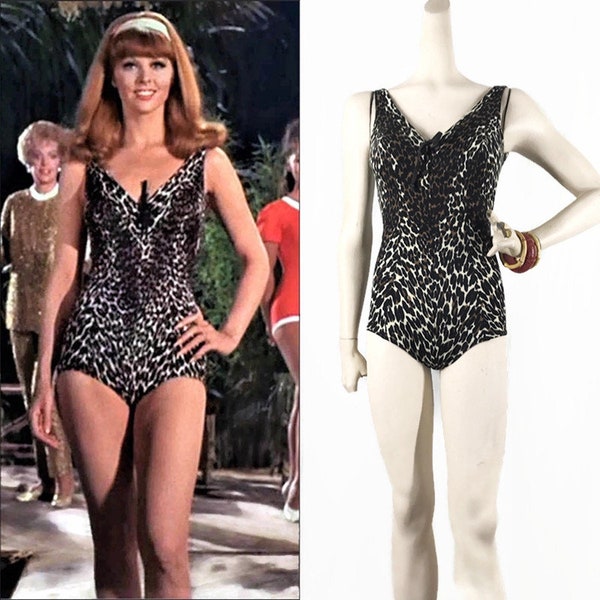Vintage 60s 70s Swimsuit Leopard Animal Print Cheetah Ginger Pin Up Bathing Suit AS IS