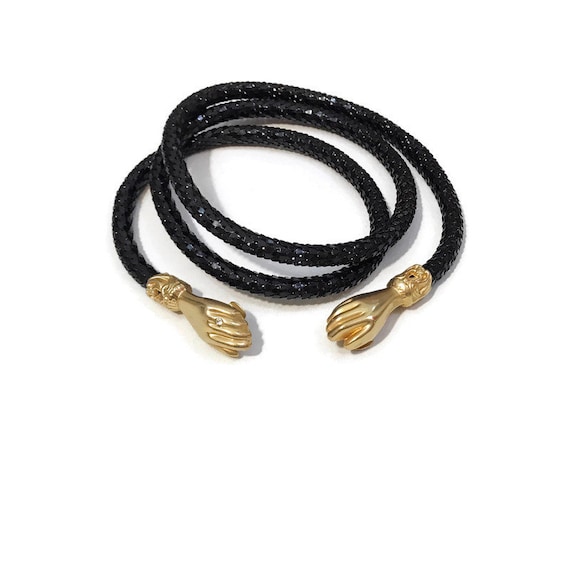 Vintage 70s Belt Necklace Black Metal Mesh Gold Ha