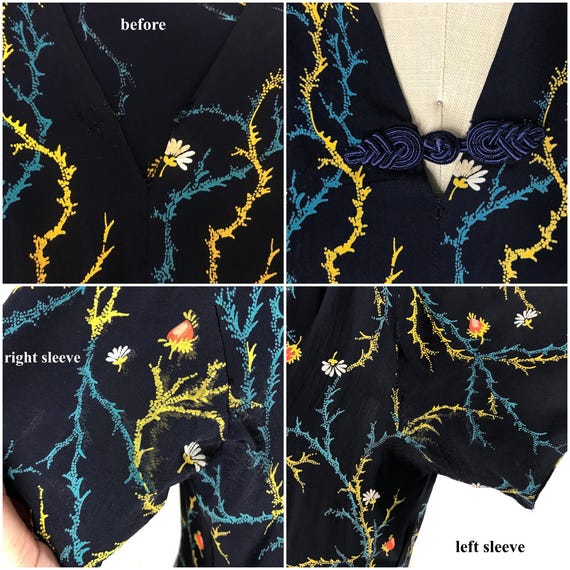 Vintage 40s Dress Floral Rayon navy blue volup - image 8