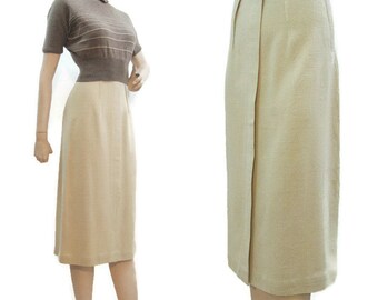 Vintage 50s Skirt Yellow Tan check Cotton Straight Pencil Skirt