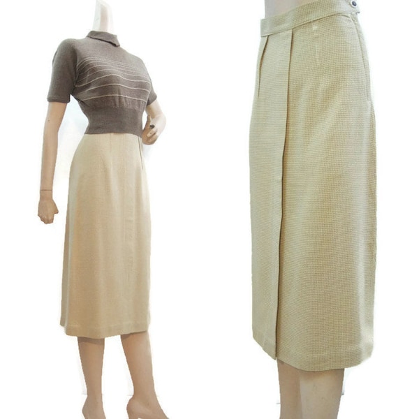 Vintage 50s Skirt Yellow Tan check Cotton Straight Pencil Skirt