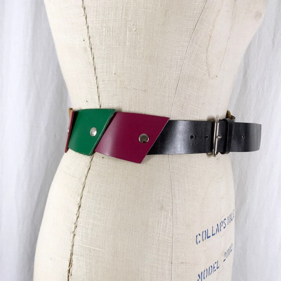 Vintage 60s Belt Multi-colored Leather Squares Re… - image 2