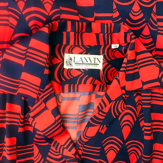 Vintage Lanvin Dress 1970s Op Art Print Red Blue … - image 7