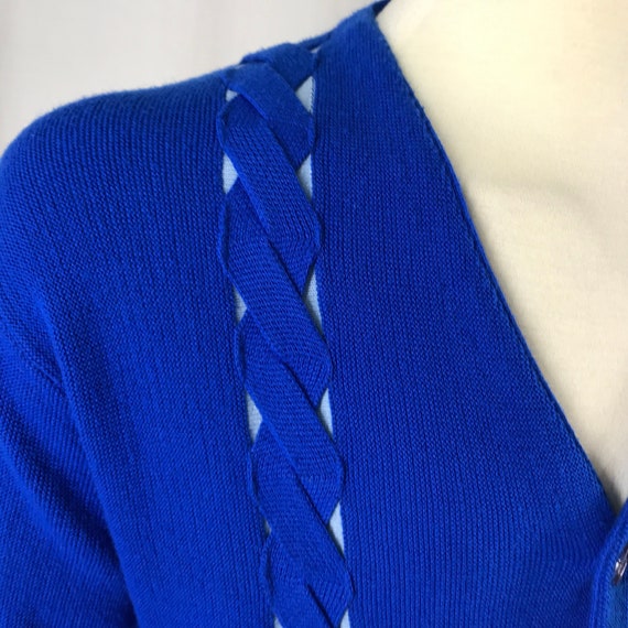 Vintage 60s 70s Mens Cardigan Blue Braided Golf G… - image 3