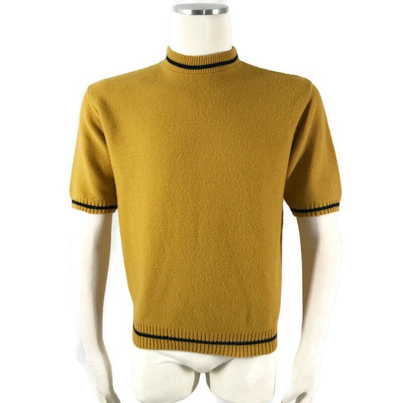 Vintage 60s 70s Sweater Short Sleeve Mock neck Mu… - image 1