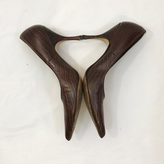 Vintage 50s 60s Shoes Brown Faux Alligator Leathe… - image 3