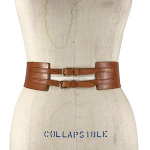 Vintage Caramel Leather Belt Double Buckle Cinch Statement  display picture 2