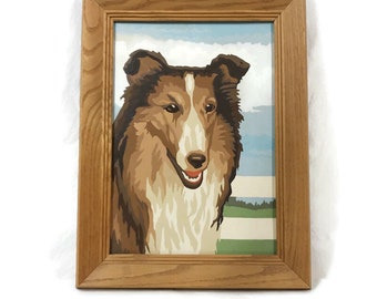 Vintage MCM Paint by Numbers Collie Dog PBN Pet Portrait Home decor