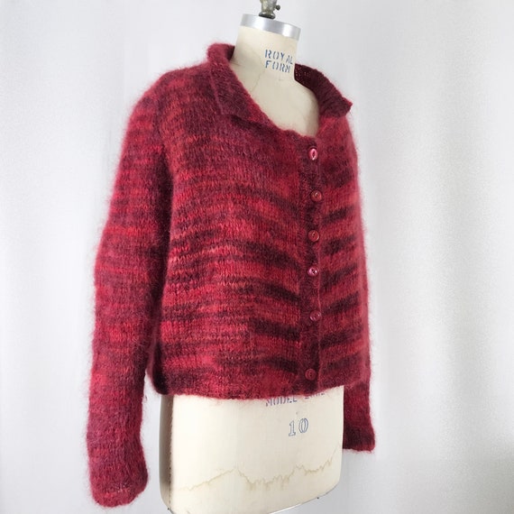 Vintage 80s Mohair Sweater Shaggy Cardigan Croppe… - image 2