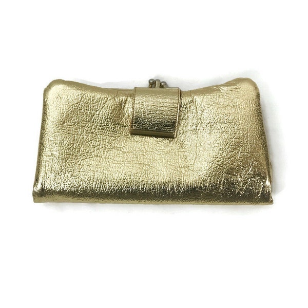 Vintage 50s 60s Gold Vinyl Clutch wallet Kiss Lock