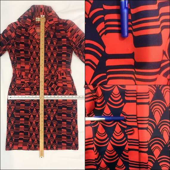 Vintage Lanvin Dress 1970s Op Art Print Red Blue … - image 8