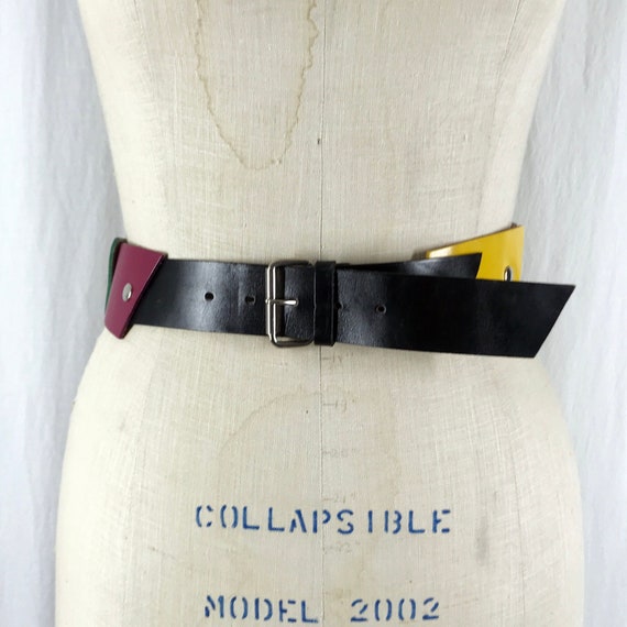 Vintage 60s Belt Multi-colored Leather Squares Re… - image 4