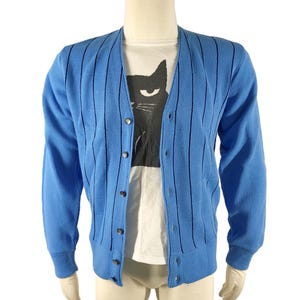 Vintage 60s 70s Cardigan Blue Black Striped Golf Grandpa Sweater