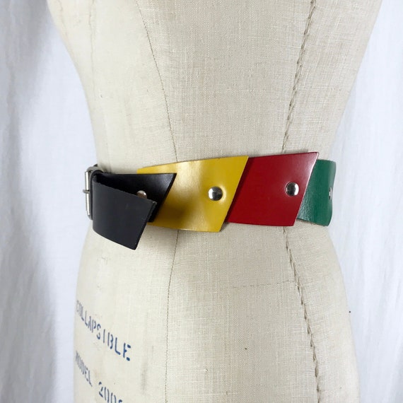 Vintage 60s Belt Multi-colored Leather Squares Re… - image 3