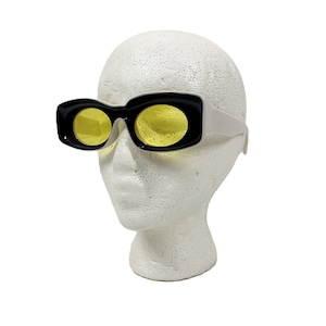Vintage 60s Sunglasses MOD black white yellow lens Sun glasses