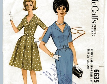 50s 60s Pattern Vintage Slim or Full Skirt Day Dress McCalls 6635 36B