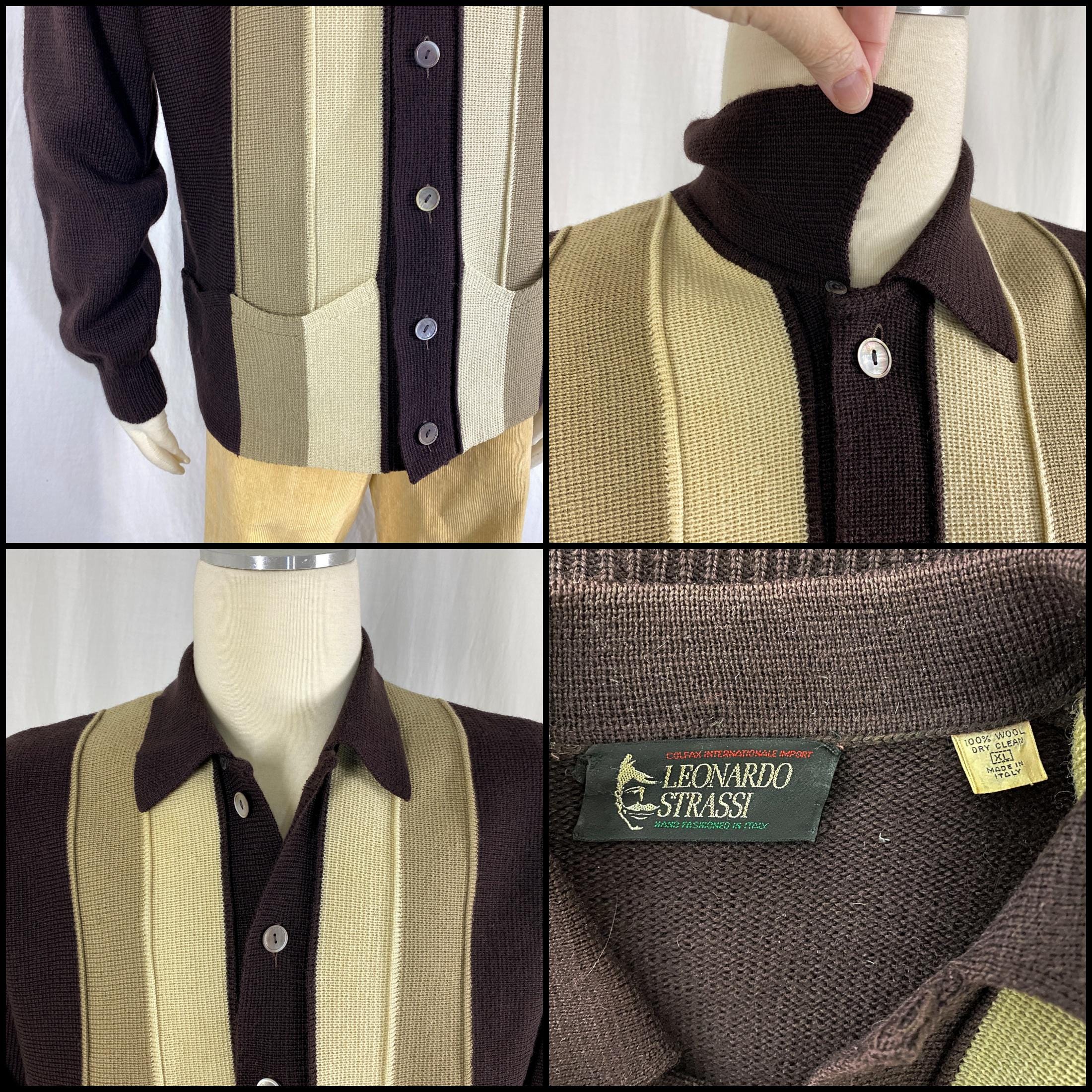 Vintage 60s Sweater Leonardo Strassi Wool Italian Knit Brown