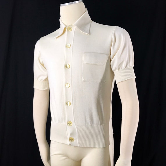 Vintage 70s Shirt Jac Oleg Cassini Ivory Beige Ac… - image 4