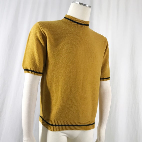 Vintage 60s 70s Sweater Short Sleeve Mock neck Mu… - image 2