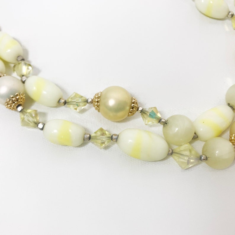 Vintage 50s 60s Necklace 2 Strand Yellow Crystal and Bead Bib image 4
