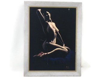 Vintage Black Velvet Painting Nude Framed Signed Pablo MCM Hoem decor AS IS