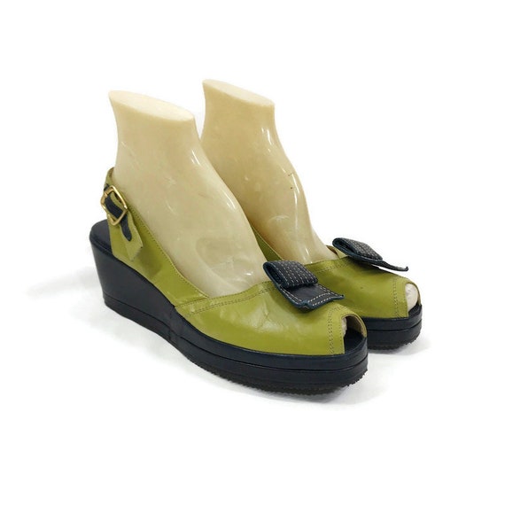 Re-mix Vintage Wedge Sandals Platform Green Navy B