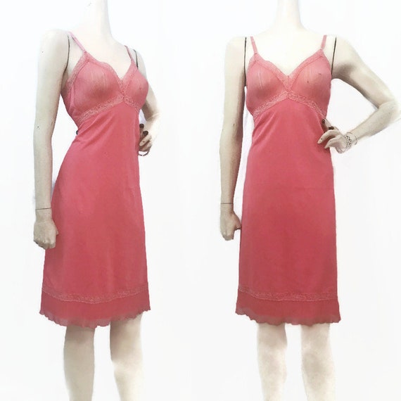 Vintage 50s 60s Full Slip Salmon Pink Nylon and La