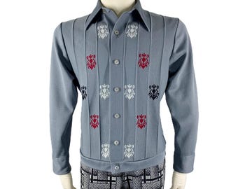Vintage 70s Polyester Shirt Jac Cardigan Sweater top Grey D'oro Designs