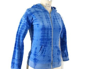 Vintage Y2K Juicy Couture Velour Hoodie Blue Tie Dye Track Jacket