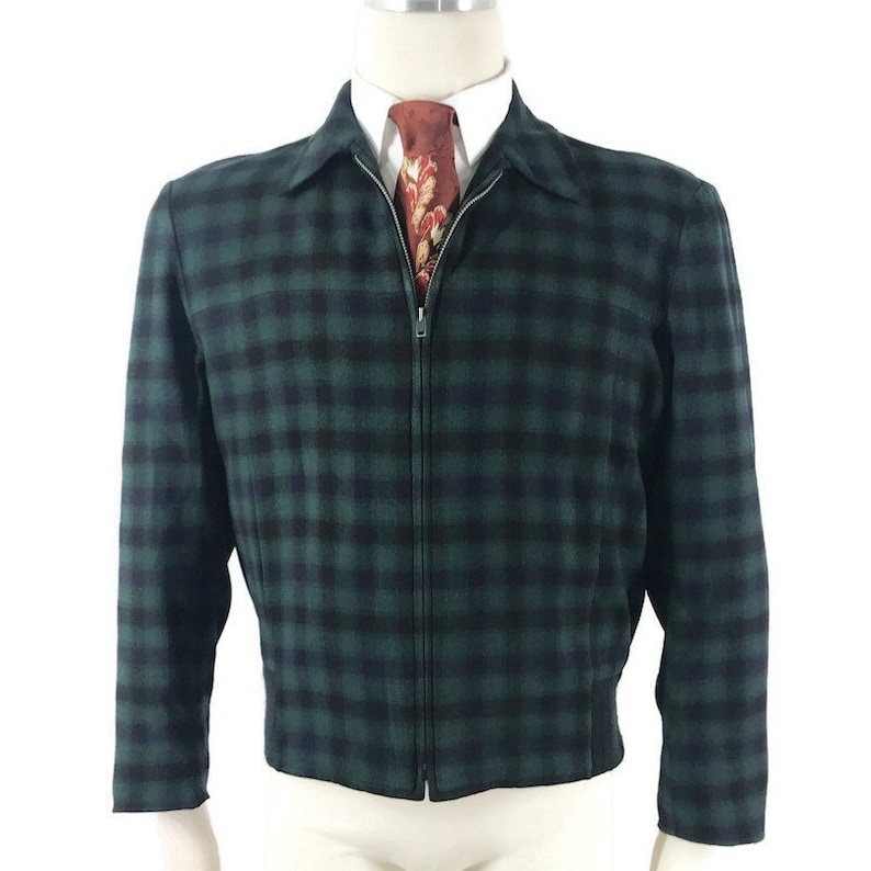 Vintage 50s Jacket Men's Pendleton Plaid Wool Bomber Coat Rockabilly Ricky image 1