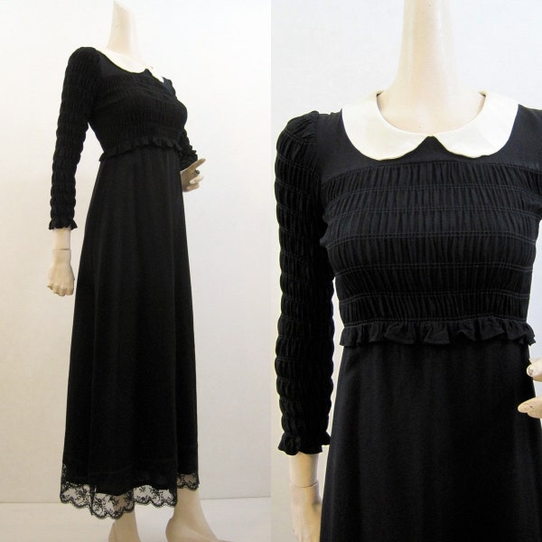 70s Dress Vintage Dolly Empire Waist Maxi Wednesday Addams Petite S