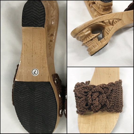 Vintage Wood Wedge Sandals Tiki Carved Hawaiian C… - image 5